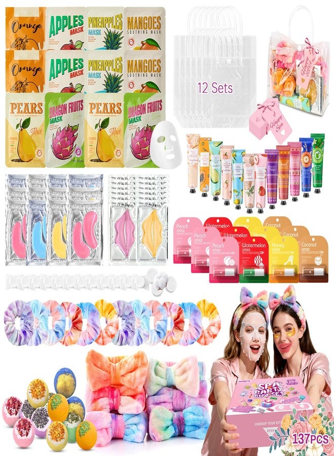 MIZEEYE 137 PCS Spa Party Supplies For Girls, Include Face Mask, Bath Bombs, Hand Cream, Eye Mask, Lip Mask, Lipstick, Hairband, Natural & Relaxing Sleepover Spa Gift Kit For 12 People, Gentle Moisturizing - Image 1